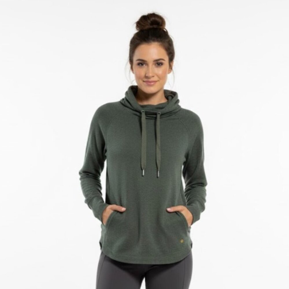 Shambhala Cowl Neck Women's Olive Green Pullover Hoodie Size XS
